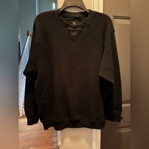 Aerie Black Waffle Knit Crewneck Sweater